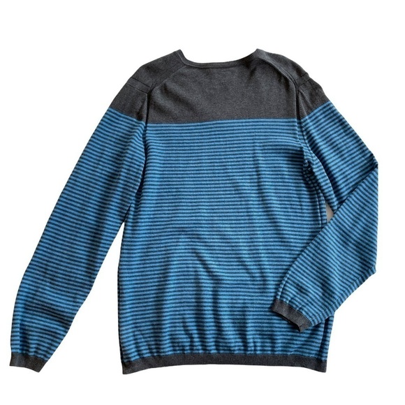 GAP Striped Cotton Classic V-Neck Pullover Sweater Heather Gray Blue XL - Picture 7 of 7